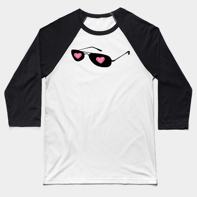 Love Heart Sunglasses Baseball T-Shirt by The Print Palace